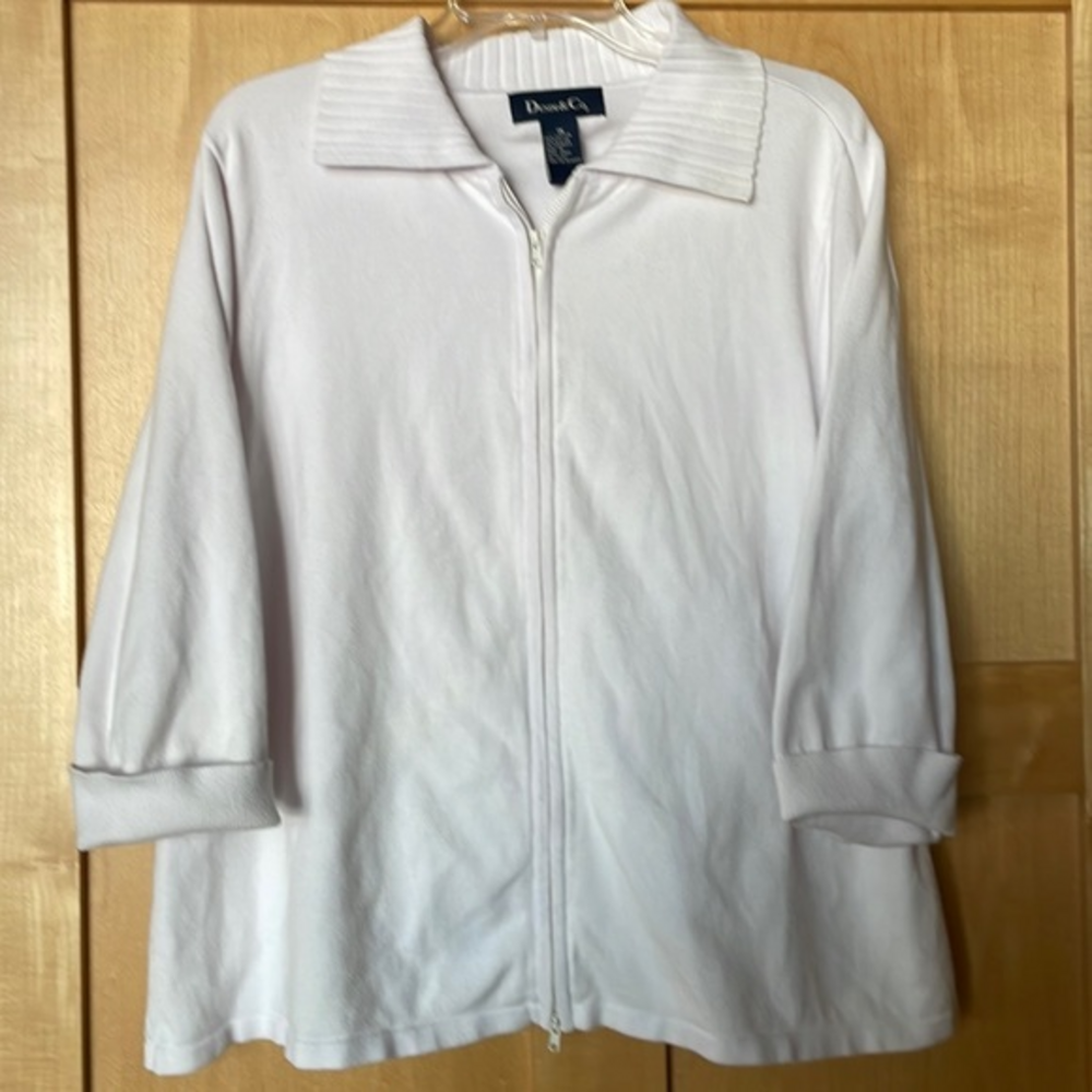 Denim‎ & Co Women’s Plus Three Quarter Sleeve Zip Cardigan Sweater White Size 1X